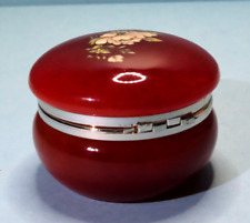Vintage Genuine Round Red Alabaster Hand Carved Hinged Trinket Box 2.5