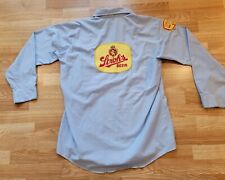 Vintage Strohs Beer Delivery Driver Blue LS Work Shirt Back Patch Unitoy 