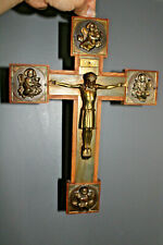 Vintage french crucifix wood metal angels 1960s picture