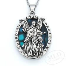 Guardian Angel Pendant Necklace, Religious Protector Medal, Alloy, 20