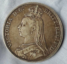 1889 Solid Silver 0.925 crown coin Queen Victoria Georges & Dragon St Day Old UK picture
