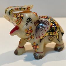 Marble Elephant Figurine Trunk Up Hand Painted Indian Art picture