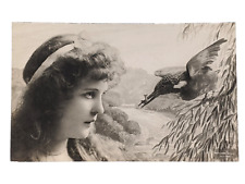 Vintage Bird Feeding Girl Unique, Strange Postcard 1909 Rotograph Series picture