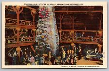Old Faithful Inn Lobby Yellowstone National Park-Haynes Photo-Vintage Postcard picture
