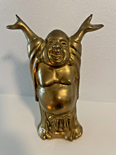 Vtg Hollow Cast Brass Standing Buddha Laughing Arms Up Joy Good Luck Fortune 7