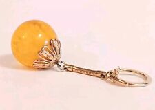 Vintage Acrylic Keychain Keyring Yellow Round Handmade 1970s Gold Tone  picture