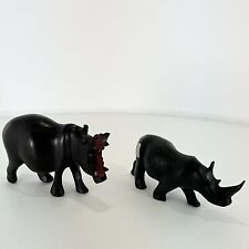 Vintage Hand Carved Wooden Warthog And Rhino Figurines Made In Kenya. Beautiful picture