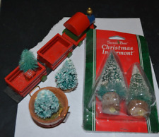4 VTG Wire Bottle Brush Trees Flocked Christmas w Wood Bases  Display Train 2