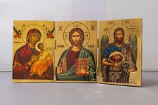 Christianity Triptych wooden Icon with the Jesus Christ Virgin Mary Saint John. picture