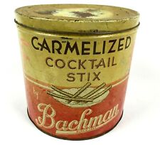 Vintage Bachman Pretzel Tin Metal Caramelized Cocktail Stix  Advertising Empty picture