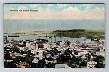 Honolulu HI-Hawaii, Aerial Of Harbor And Honolulu, Antique, Vintage Postcard picture