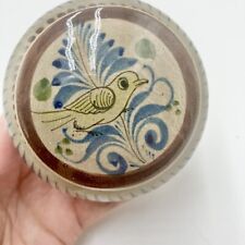 Tonala Trinket Jar Bowl lid BIRD Hand Painted Signed  Jal H. L. Mexico Folk Art picture