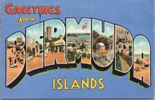 BERMUDA ISLANDS Large Letter Linen Postcard w/ 1951 Bermuda Cancel & Stamp picture