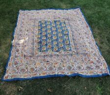 Vintage Block Print Hand Dyed Linen Tablecloth Tapestry Indian Batik 84x102  picture