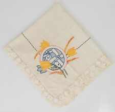 Vintage 1920s-30s Embroidered Linen Tablecloth Windmills & Tulips Hand Painted picture