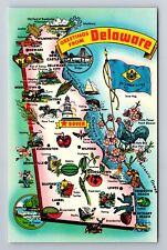 DE-Delaware, General Greetings, State Map, Tourist Sites, Vintage Postcard picture