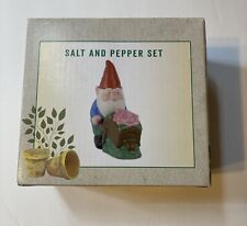 Cracker Barrel  Gnome / Wheelbarrow Salt & Pepper Shaker Set Ceramic Stoneware picture