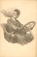 PRETTY LADY DRIVER wearing SCARF over HAT Antique POSTCARD 1915 Beautiful picture