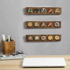 Dark Brown Wood Finish Wall Mounted Coin & Casino Chip Display Rack, Set of 3 picture