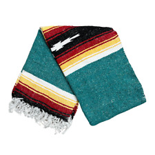 Mexican Blanket Vintage Style Teal Green Diamond Red Yellow Stripes Yoga Throw picture