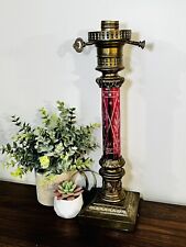 VTG Bohemian Cut to Clear Ruby Red Glass Crystal Table Lamp Brass Accents 16” picture