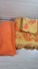 Vintage Grant's Home Orange w/ Yellow Roses Bath Towel Set Hand Retro picture