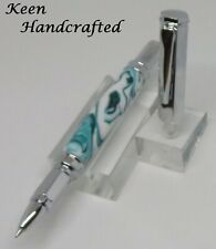 ku - Keen Handcrafted Handmade Ocean Blue Chrome Magnetic Vertex Rollerball Pen picture