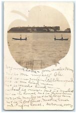 1909 Drywood Lake Alberta Minnesota Canoeing Boats RPPC Photo Antique Postcard picture