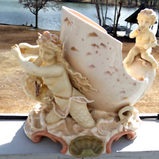 ANTIQUE ROYAL RUDOLSTADT LARGE FIGURINE SEASHELL WITH MERMAID AND SWAN picture