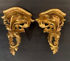 Antique Italian Florentine Gilt Wall Sconces Shelves Ornate Carved Wood Italy 2 picture