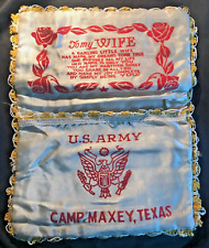 WWII era Satin WIFE Souvenir Pillow Cover US ARMY Camp MAXEY TEXAS, AS IS picture