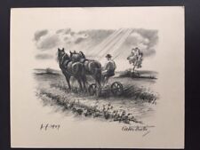 VIKTOR STRETTI HAND SIGNED LITHOGRAPH, CZECH FARMER ON HORSE DRAWN COMBINE  picture