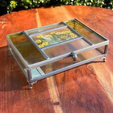 Vintage Burnes of Boston Stained Glass and Dried Flower Trinket Box picture