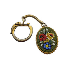 Vintage Mid Century Italian Micro Mosaic Floral Keychain picture