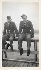 WW2 ERA SOLDIERS Vintage FOUND PHOTOGRAPH Black And White WAR BUDDIES 210 41 V picture