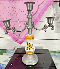 Vintage Floral Painted Porcelain and Metal Pillar Candelabra 11