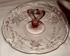 Vintage Pink Glass Miniature Etched ￼Tidbit Tray ￼ picture