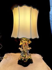 Antique Capodimonte Style Figural Porcelain Lamp With Gilded Base & Crème Shade picture