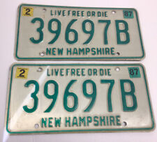 Lot 2 1980s 1987 New Hampshire NH License Plate Pair Set 39697B Live Free Or Die picture
