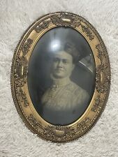 Antique Victorian Woman  Curved Bubble Convex Glass Gold Picture Frame Oval picture