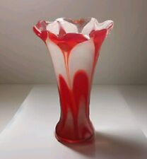 Vintage Teleflora Art Blown Glass Peppermint Red & White Swirled Orange Vase 10