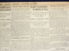 1922 AUGUST 4 NEW YORK TIMES - SILENT TELEPHONES IN HONOR OF BELL - NT 8362 picture