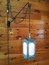 Antique 1950s 60s Hanging swag Light Lamp Gothic Tudor Mission Arts Crafts Vtg picture