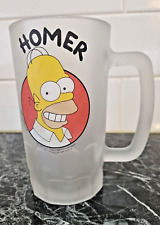 Vintage Simpsons Homer Beer Stein Mug Frosted Large Glass Animated Show 1996 picture