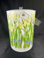Vtg Stotter Ice Bucket MCM Dragonfly Lillies Lucite Plastic Vinyl Mid Century picture