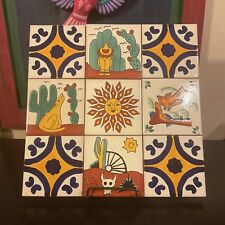 Vintage Mexico Tonala Pottery Wall Art Ready To Hang Hand-Painted 13”x13” picture