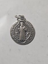 Vintage Catholic St Benedict Silver Tone Religious Medal picture