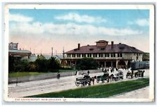 1917 Union Depot Horse Carriage Exterior Building New Orleans Louisiana Postcard picture