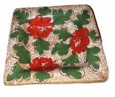 VINTAGE MCM Italy Terra-Cotta Bowl Dish Ashtray Bright Red Flowers ￼ Nice picture