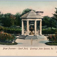 c1900s UDB Keokuk, IA Rand Park Birge Fountain Hand Colored PC RF Rollins A188 picture